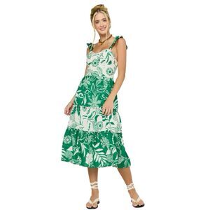 FRANCESCA’S Bonnie Green & White Color Block Floral Midi Dress Size XS